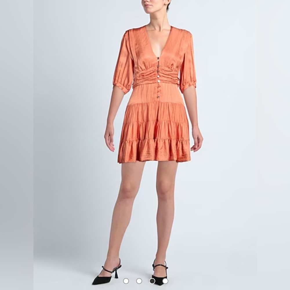 NWT Sandro Mylene Frilly Mini Dress In Salmon Size 42 - Picture 2 of 6